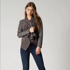 BLANK NYC JACKET DRAPE FRONT FAUX SUEDE ASYMMETRICAL ZIP MOTO GRAY SIZE XS